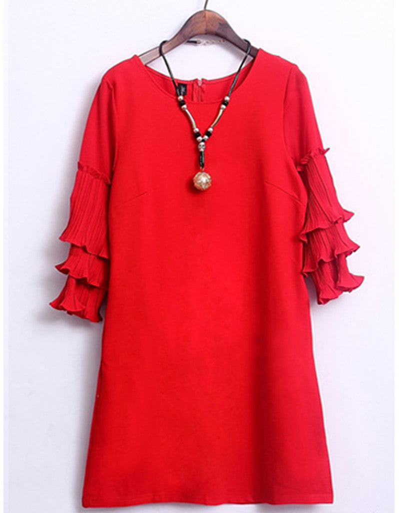 Short dress with 3/4 length sleeve with frills (More colours)