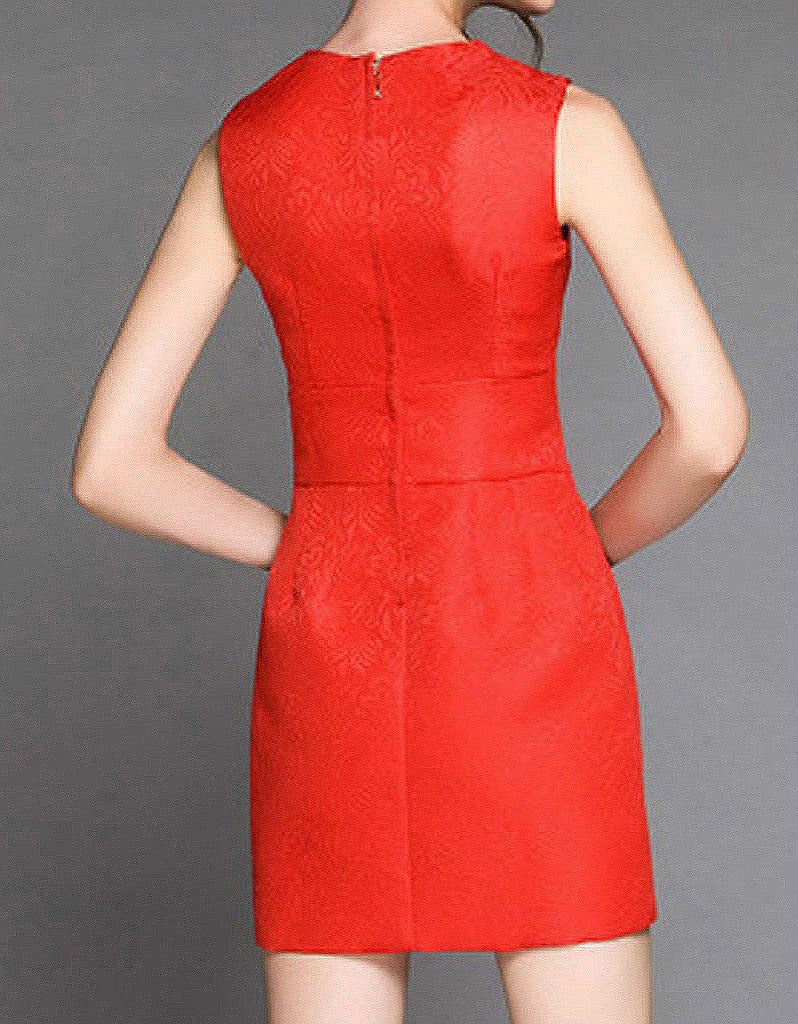 Sleeveless embroidered, beaded short dress with rhinestones