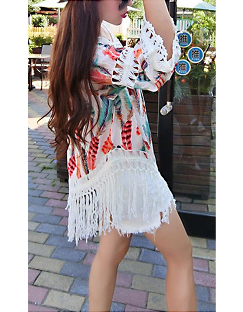 Bohemian deep-V fringed top