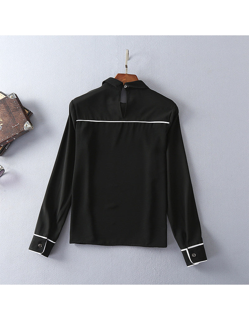 Long sleeve half chiffon top and tailored mid-length skirt