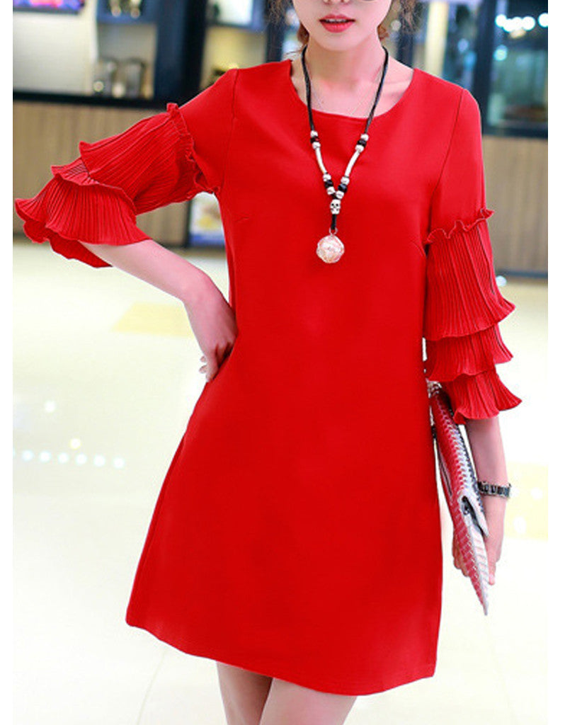 Short dress with 3/4 length sleeve with frills (More colours)