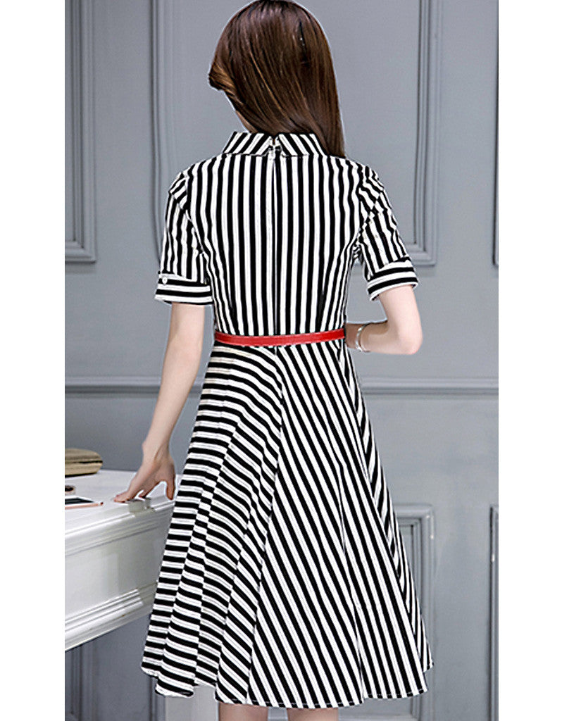 Short sleeve striped mid-length dress (More colours)