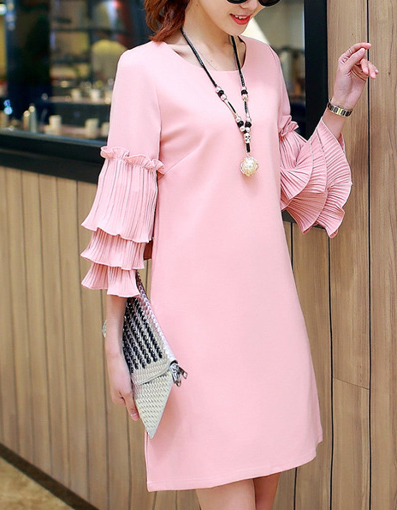 Short dress with 3/4 length sleeve with frills (More colours)