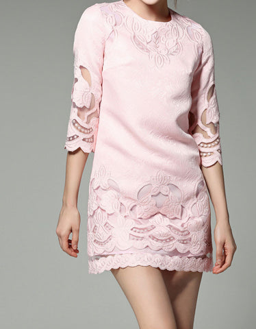 3/4 sleeve dress with front embroidery