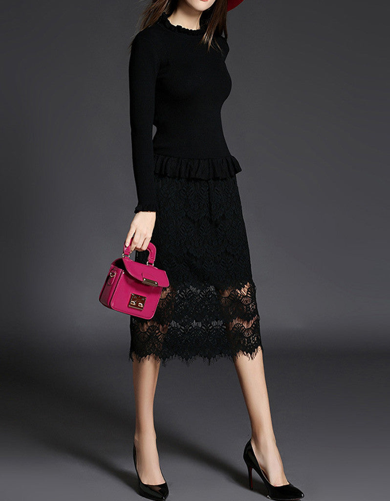 Knitted top with lace skirt