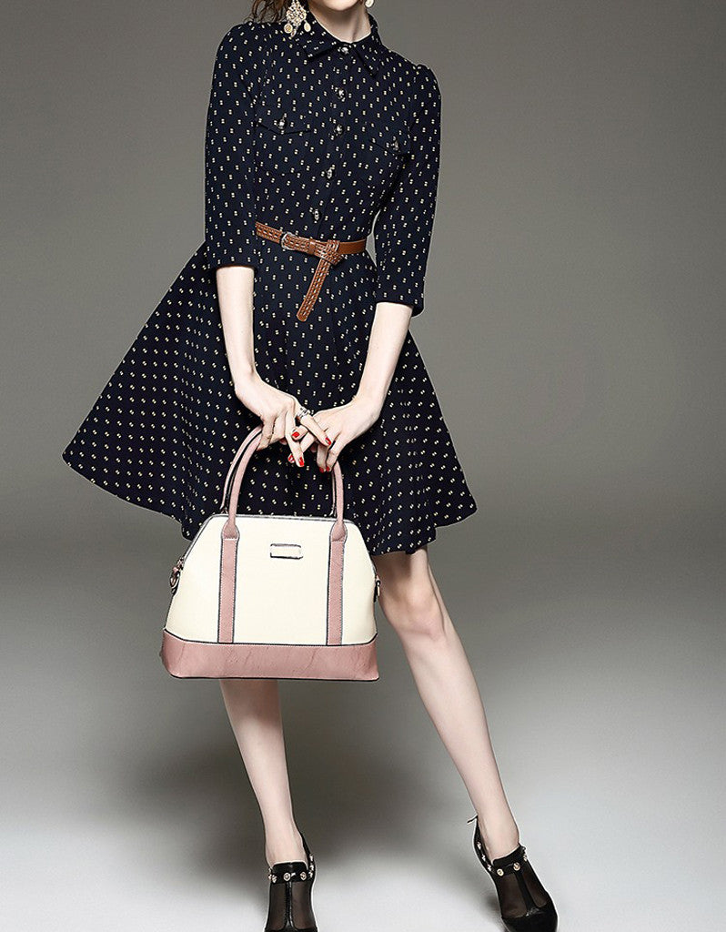 Mid-length sleeve patterned mid-length dress (More colours)