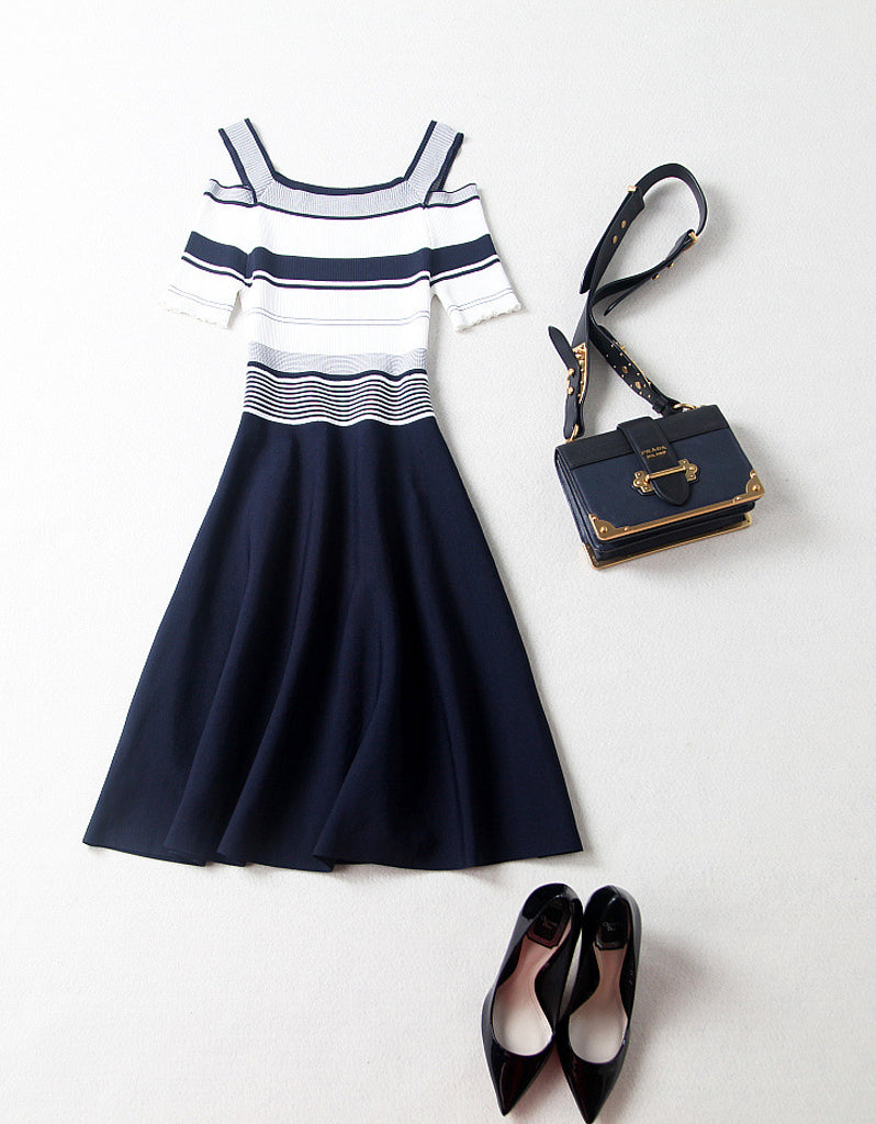 Knitted off shoulder striped dress (More colours)