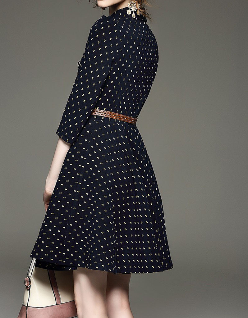 Mid-length sleeve patterned mid-length dress (More colours)