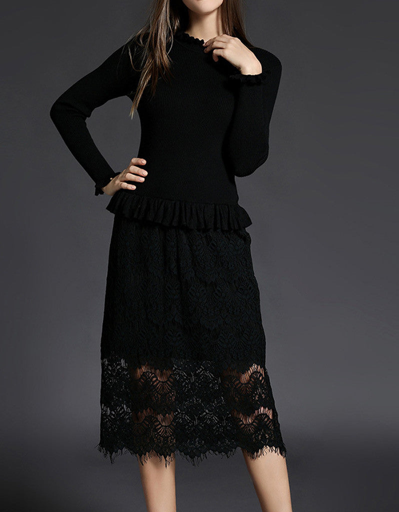 Knitted top with lace skirt