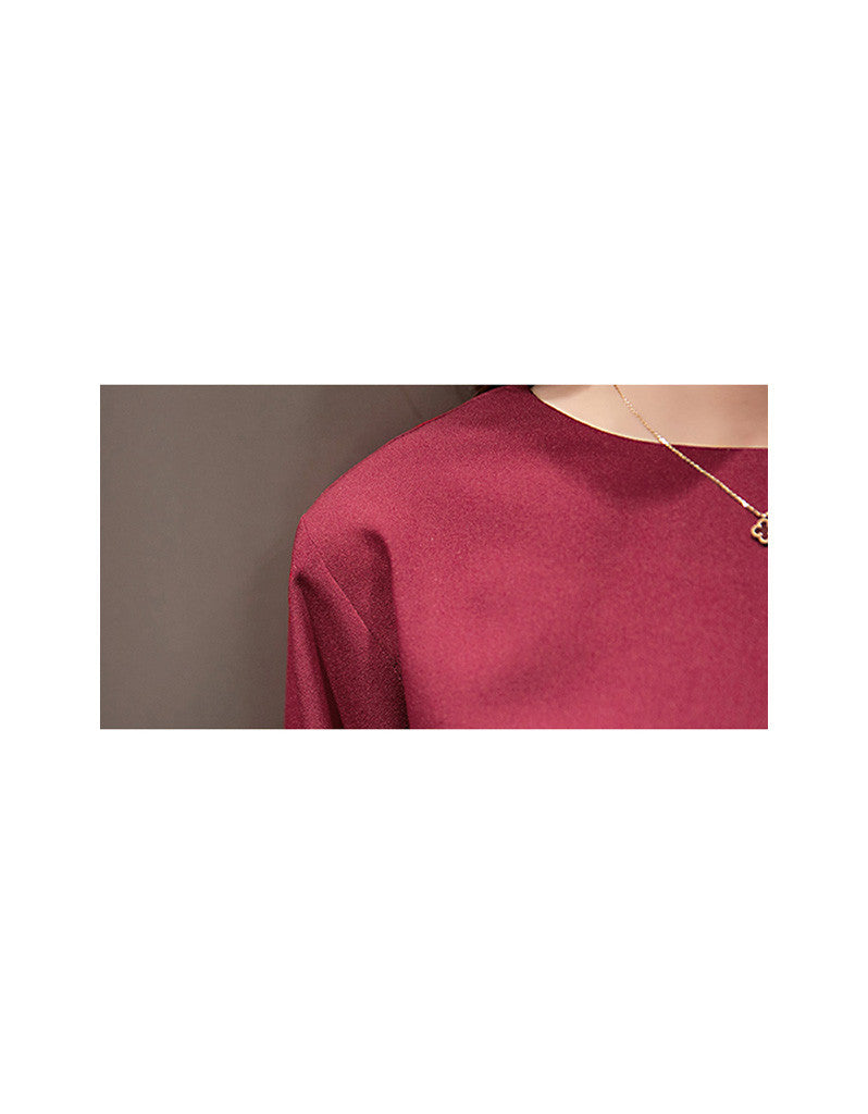 Long sleeve top with mid-length multi-coloured skirt