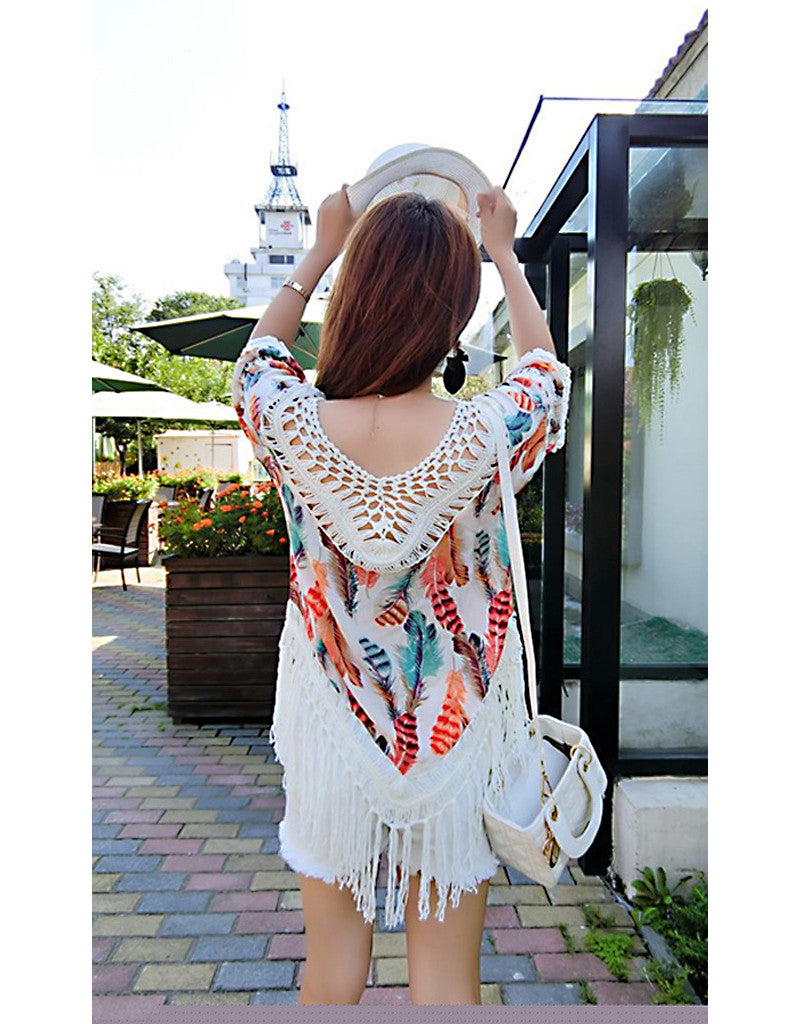 Bohemian deep-V fringed top