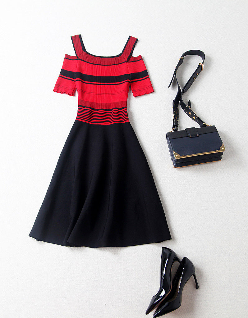 Knitted off shoulder striped dress (More colours)