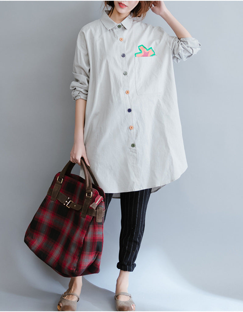 Oversized long sleeved shirt dress with patterns