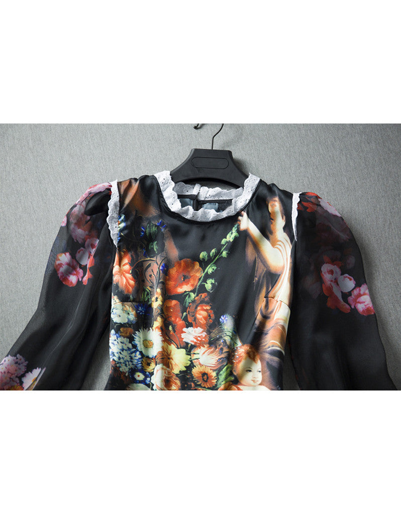 Long sleeve silk printed top