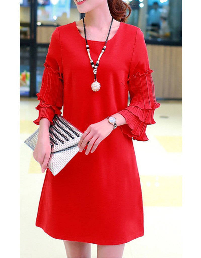 Short dress with 3/4 length sleeve with frills (More colours)