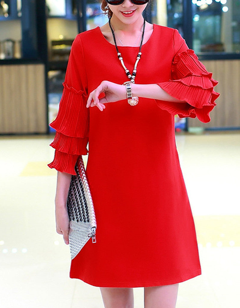 Short dress with 3/4 length sleeve with frills (More colours)