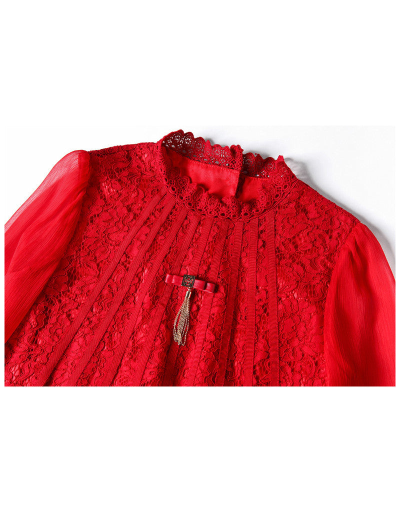 Long sleeve chiffon laced short dress (More colours)