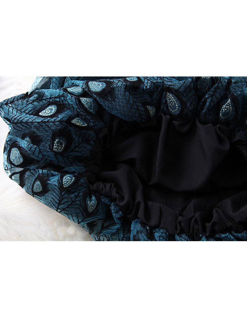 Sleeveless dress with peacock pattern (More colours)