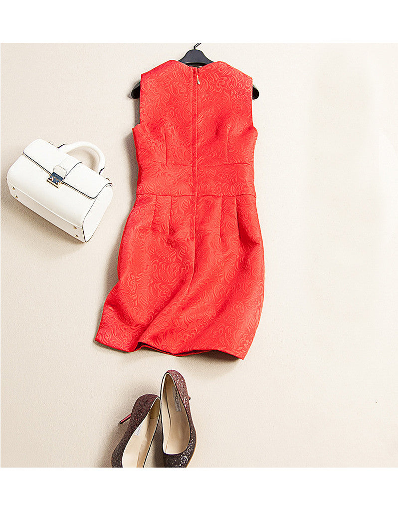 Sleeveless embroidered, beaded short dress with rhinestones