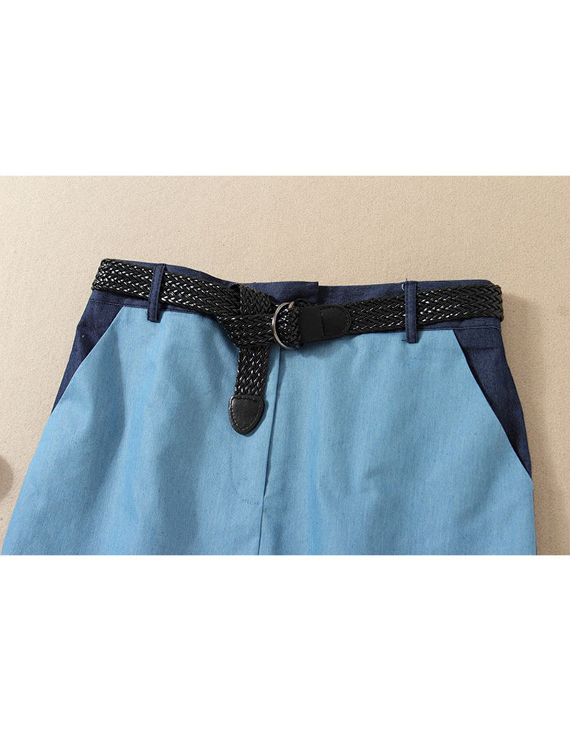 Colour block long sleeve top and short skirt