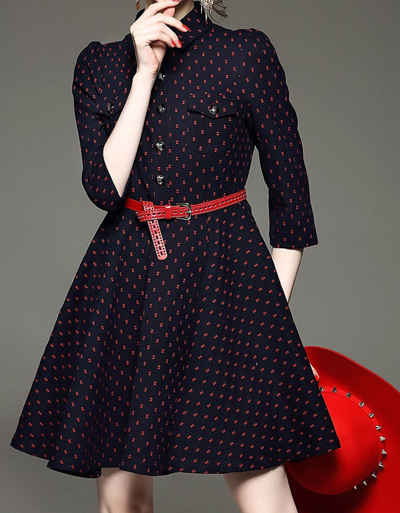 Mid-length sleeve patterned mid-length dress (More colours)
