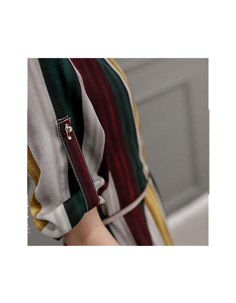 Multi-coloured striped dress with 3/4 sleeves