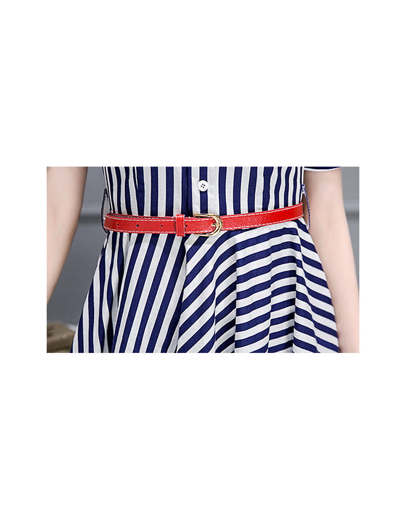 Short sleeve striped mid-length dress (More colours)