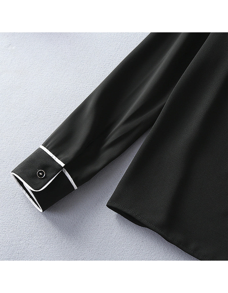 Long sleeve half chiffon top and tailored mid-length skirt