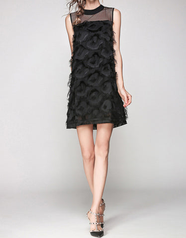 3/4 sleeve dress with front embroidery