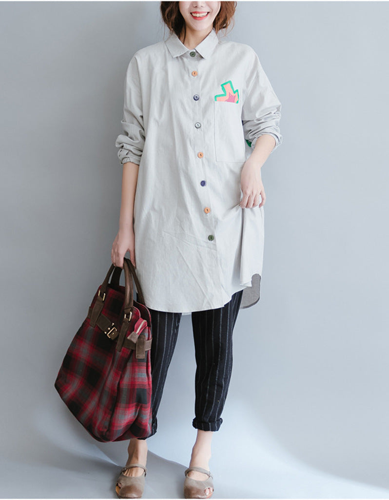 Oversized long sleeved shirt dress with patterns