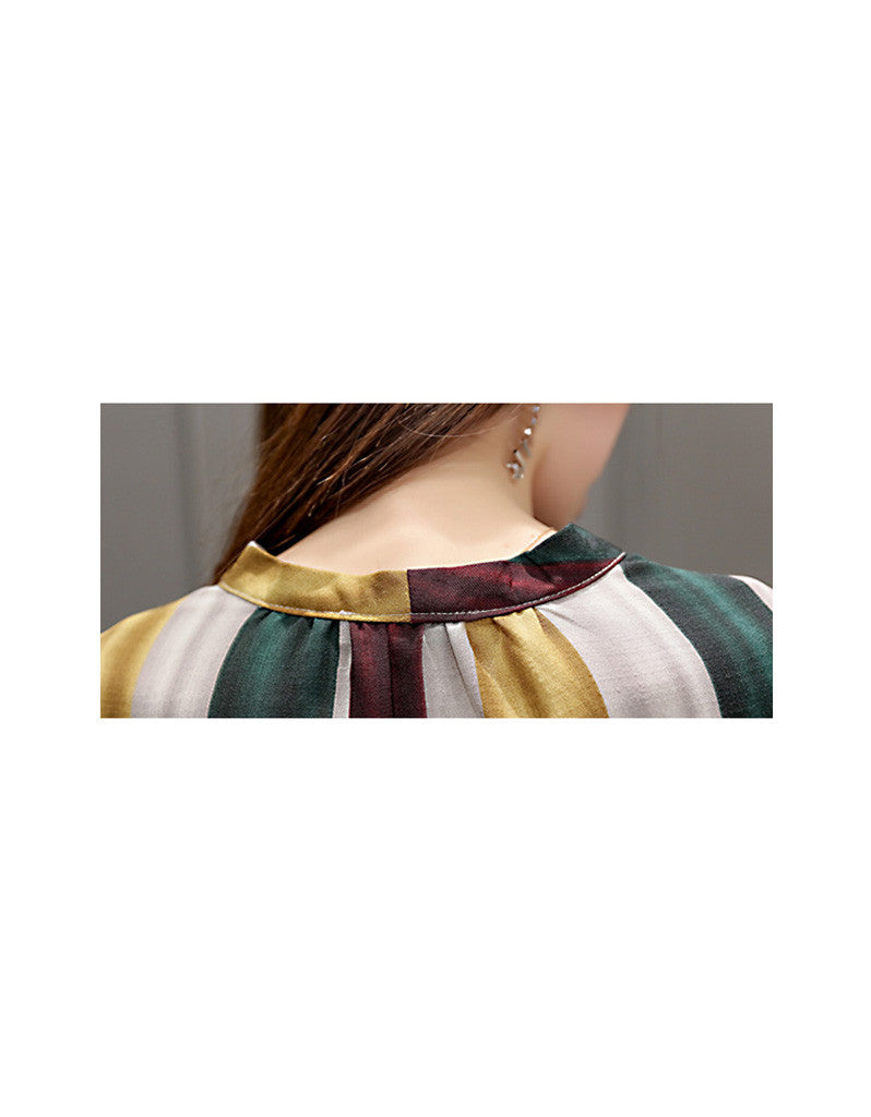 Multi-coloured striped dress with 3/4 sleeves