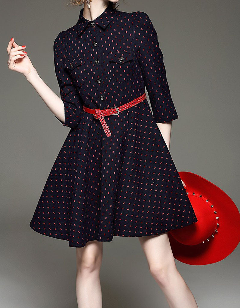 Mid-length sleeve patterned mid-length dress (More colours)