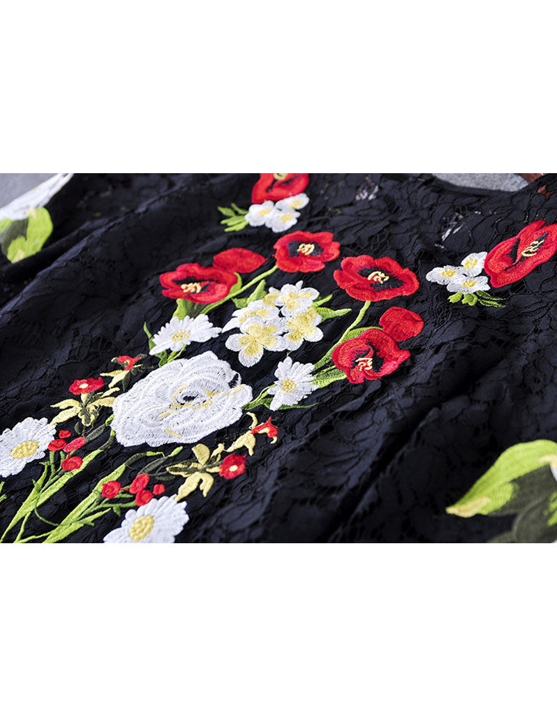 Mid-length sleeve embroidered long dress