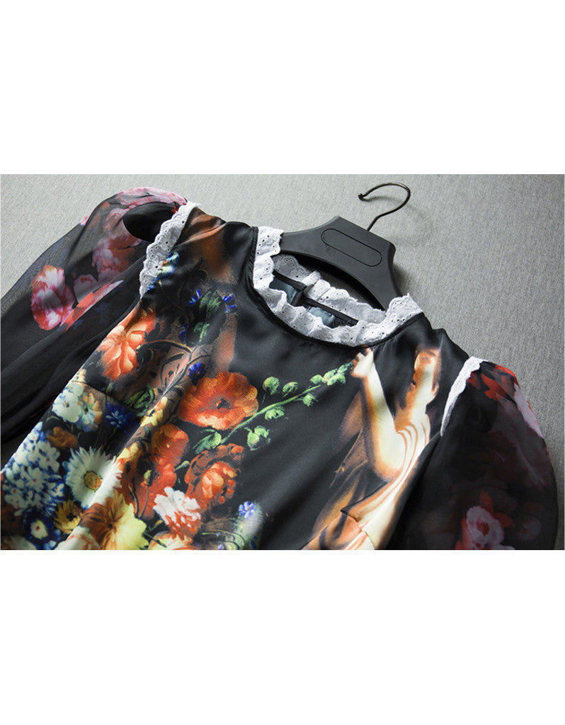 Long sleeve silk printed top