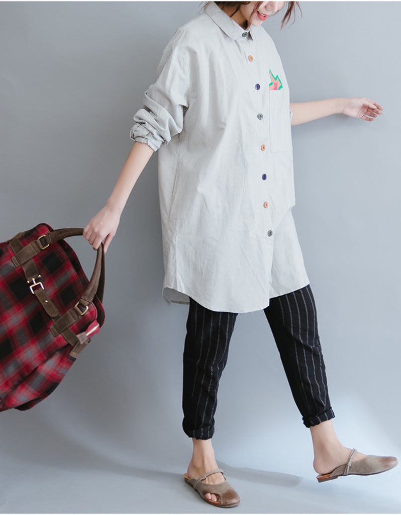 Oversized long sleeved shirt dress with patterns