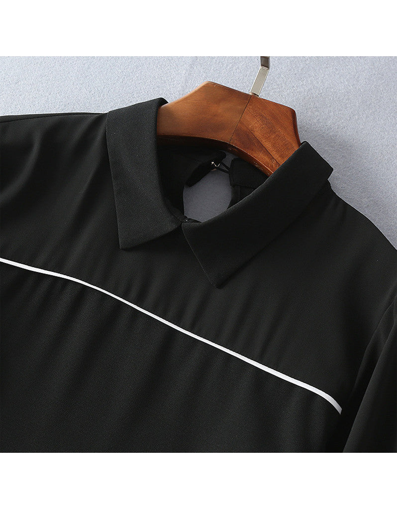 Long sleeve half chiffon top and tailored mid-length skirt