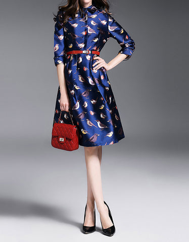 3/4 sleeve dress with front embroidery