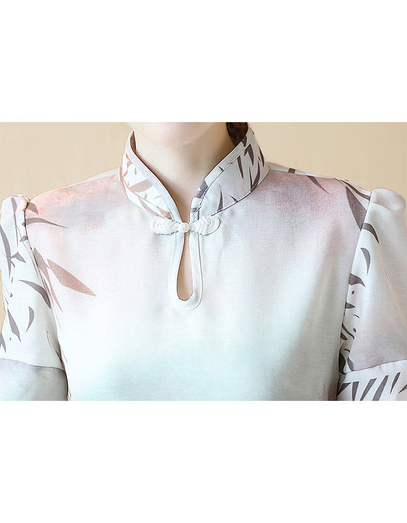 Printed short sleeve cheongsam with flared sides (more colours)