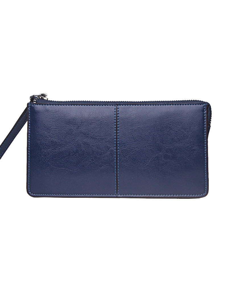 Genuine leather long wallet with wristlet strap (more colours)
