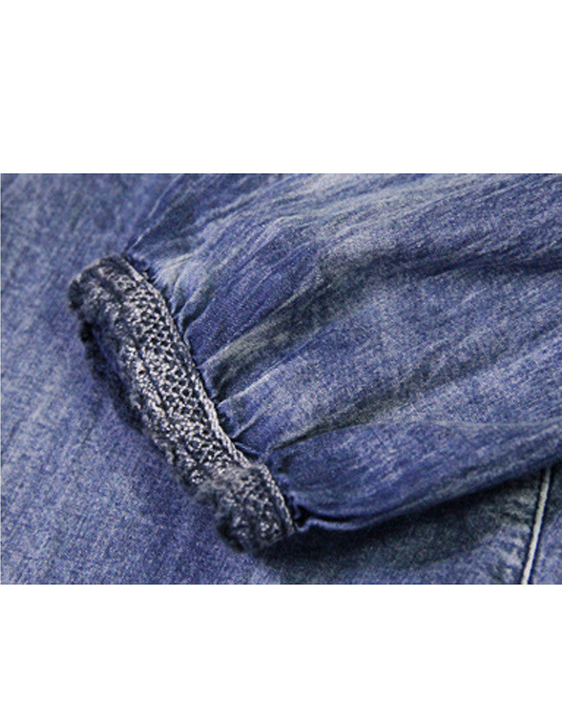 Long sleeve side-slit denim dress