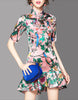 Mid-length sleeve floral printed tailored cheongsam with flared bottom