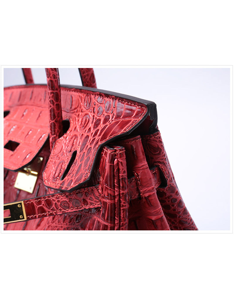 Genuine leather crocodile prints tote bag with lock and clochette - MEDIUM (more colours)