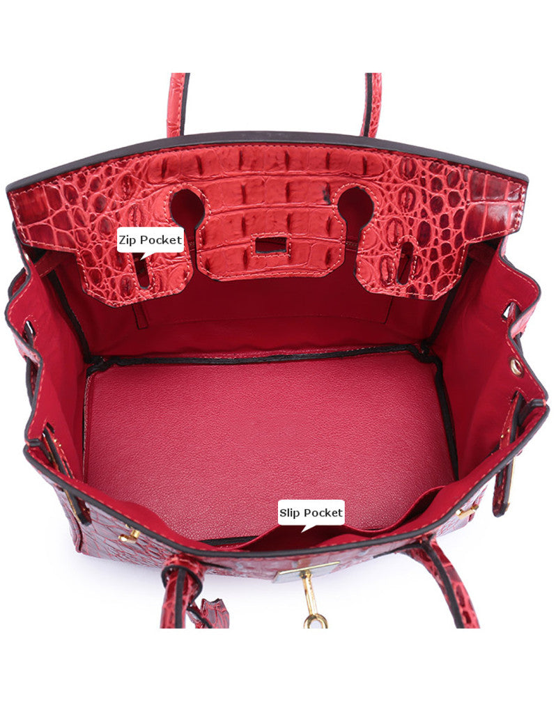 Genuine leather crocodile prints tote bag with lock and clochette - MEDIUM (more colours)