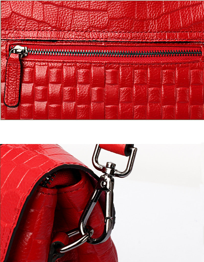 Leather Clutch Bag, Red Croc, Clutch Bags