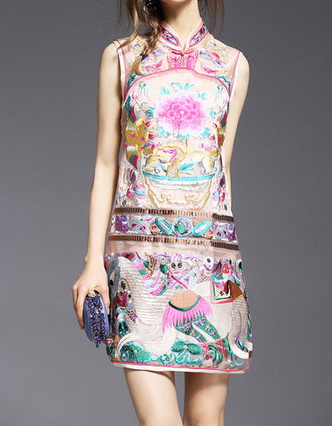 Printed short sleeve cheongsam with flared sides (more colours)