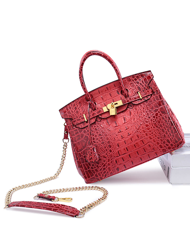 Genuine leather crocodile prints tote bag with lock and clochette - MEDIUM (more colours)