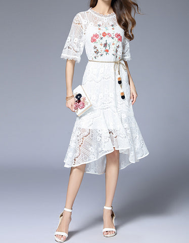 3/4 sleeve floral short dress