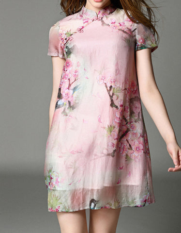 Sleeveless short tailored cheongsam with full front embroidery (more colours)