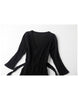 3/4 sleeve V-neck knitted pleated mid-length dress (More colours)