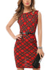 Sleeveless checkered mid-length pencil peplum dress